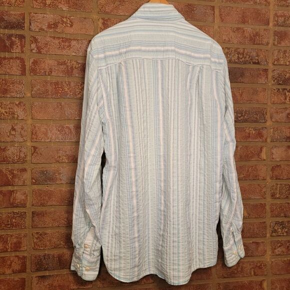Tommy Bahama Cotton Blue & White Striped Boyfriend Shirt Size Medium - Picture 2 of 3